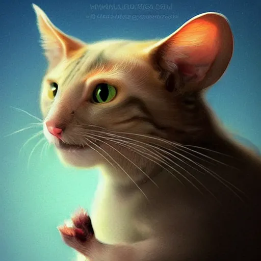 Image similar to hybrid of mouse and cat, half cat - half mouse, digital art, photo realistic, highly detailed, art by george stubbs, anton fadeev, james gurney