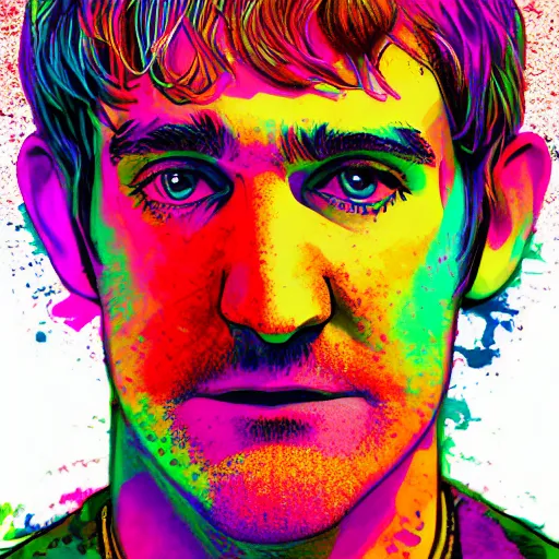 Prompt: inspirational style hope poster of bo burnham, psychedelic colors, highly detailed, realistic, loving, psychedelic colors