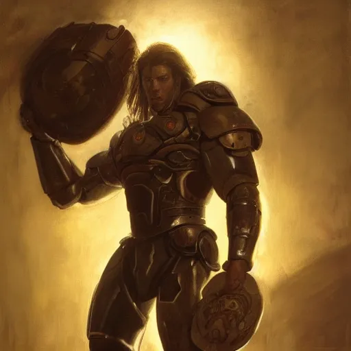 Image similar to handsome portrait of a spartan guy bodybuilder posing, radiant light, caustics, war hero, ghost in the shell, steel ball run, by gaston bussiere, bayard wu, greg rutkowski, giger, maxim verehin