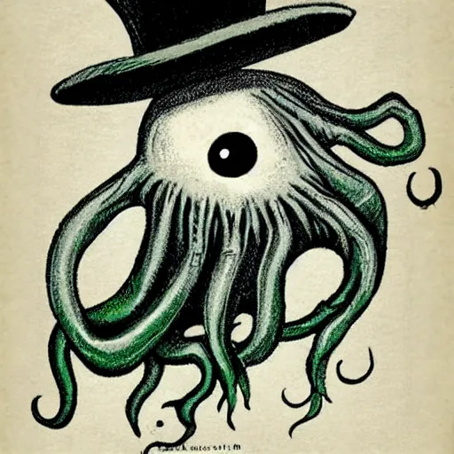 Image similar to cthulhu wearing a top hat