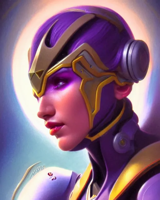 Image similar to sojourn from overwatch, bust, fantasy, fantasy art, fantasy, colorful, elegant, character portrait, portrait, close up, highly detailed, intricate detail, amazing detail, sharp focus, vintage fantasy art, vintage sci - fi art, radiant light, caustics, by boris vallejo