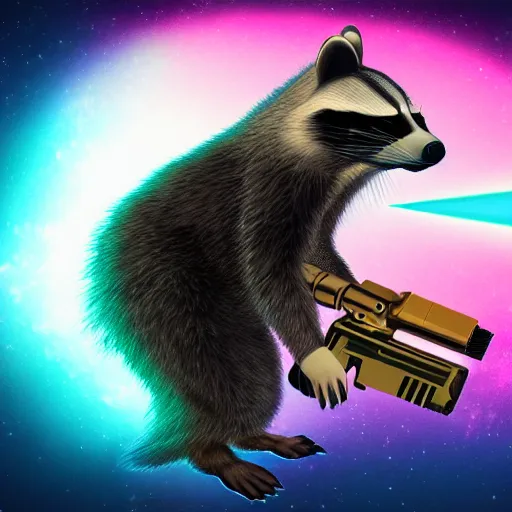 Image similar to logo of a racoon holding a laser gun, digital art , 4K