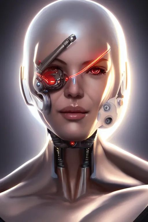 Prompt: portrait of a cyborg woman with mechanichal parts by Artgerm, hyper detailled, trending on artstation