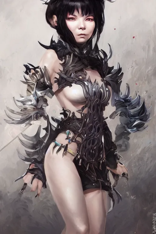 Image similar to soulless Bjork in a blade and soul spinoff artbook rendered by the artist Max Berthelot, Hyung tae Kim, Jiyun Chae, Lê Long, Joe Madureira, trending on Artstation by Hyung tae Kim, artbook, Stanley Artgerm Lau, WLOP, Rossdraws , James Gurney