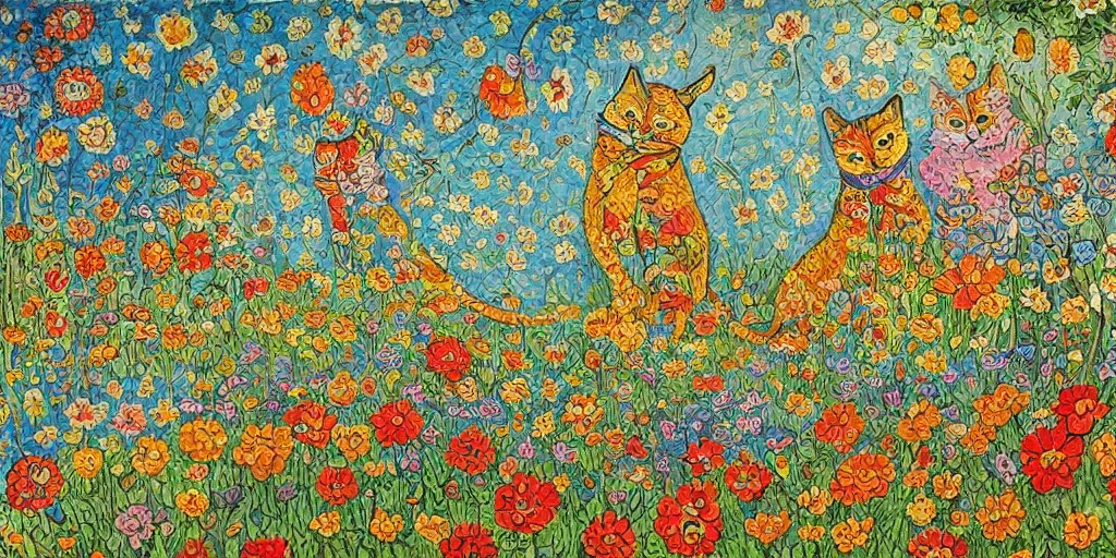 Image similar to A painting in the style of Louis Wain. High details, climatic