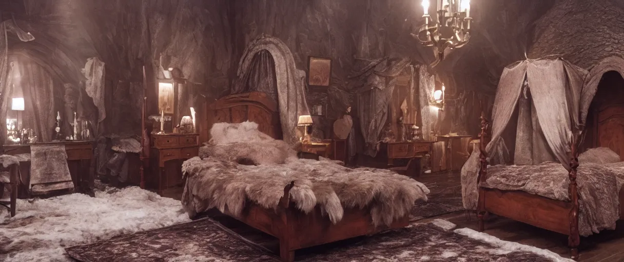 Prompt: movie still 4 k uhd 3 5 mm film color photograph of an sansa stark bedroom in winterfell