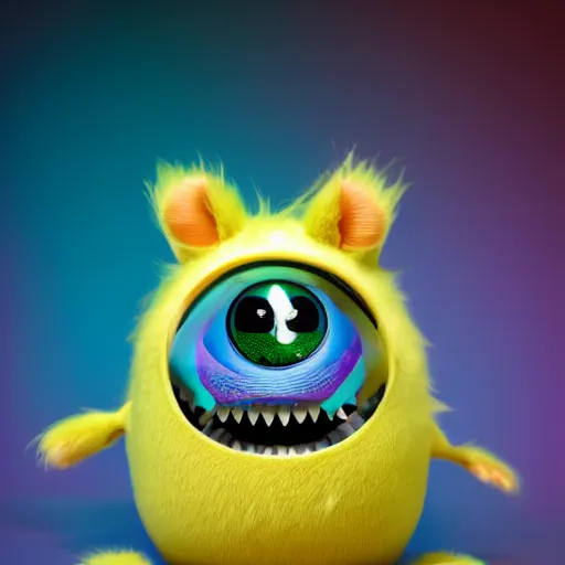 Image similar to cute little furry baby monster in the style of Pixar. product photography, centered