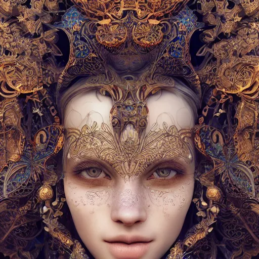 Image similar to wonderful princess of fractals and patterns, beautiful face, hyper detailed, background intricate and detailed, ornate 8 k gorgeous intricate detailed, octane render