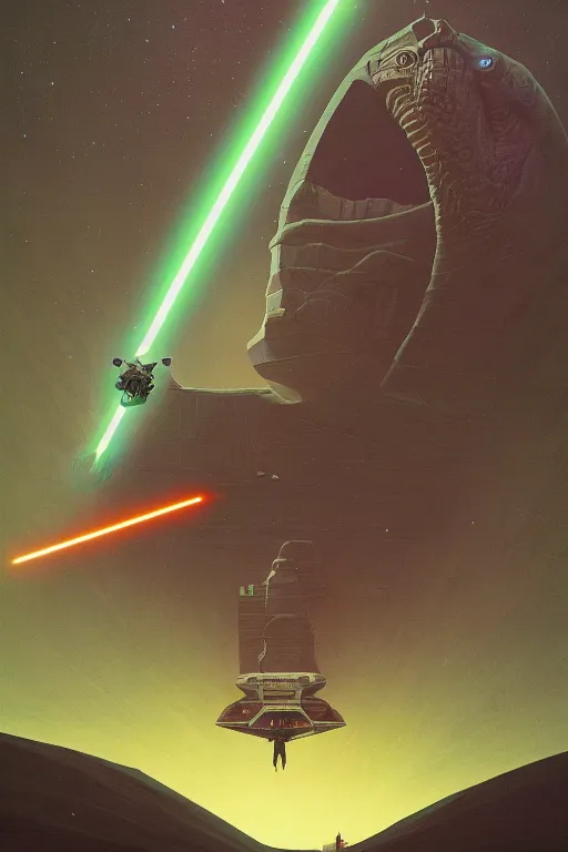 Image similar to reptilian star war with kosmonout using laser weapon Edward Hopper and James Gilleard, Zdzislaw Beksisnski, higly detailed