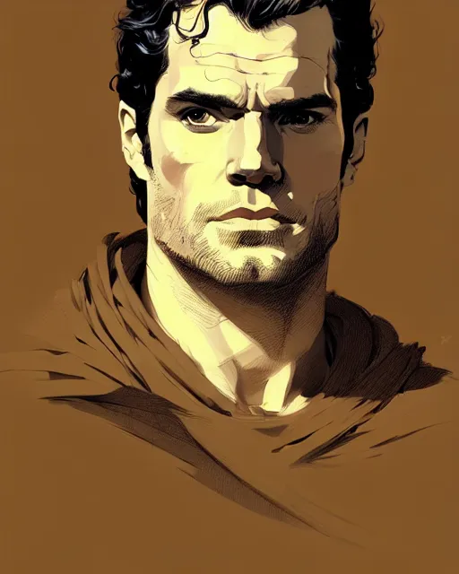 Image similar to hyper - realistic portrait of henry cavill as noble lord by atey ghailan, by greg rutkowski, by greg tocchini, by james gilleard, by joe fenton, by kaethe butcher, dynamic lighting, gradient light yellow, brown, blonde cream and white color scheme, grunge aesthetic