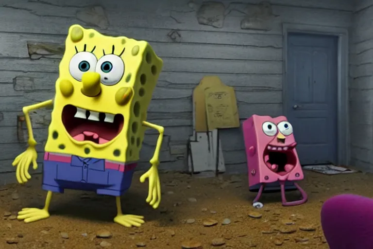 Image similar to an unreal render of a horror version of spongebob, 8 k, hyperreal, photorealism