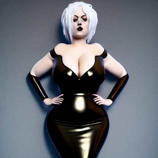 Prompt: a fully clothed curvy feminine young hot pale goth cutie wearing an elaborate elegant white-gold latex-nylon-leather striped neck-high gown, thin waist, cgsociety, photorealistic, 16k, smooth, sharp focus, trending on ArtStation, volumetric lighting, worksafe, sublime-comforting-intriuging ambience