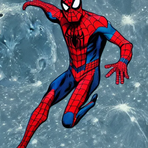 Image similar to spider-man on the moon