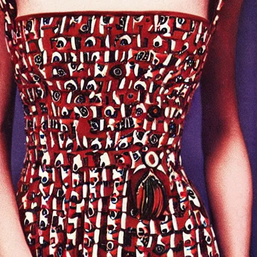 Prompt: close up of a dress with print of a female body ,Photographed by Henry Clarke, Vogue, January 1965, highly detailed