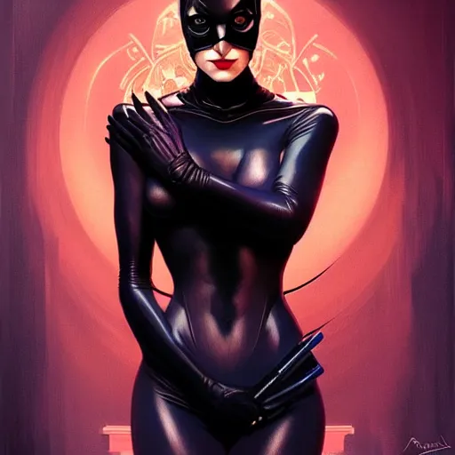 Prompt: symmetry!! catwoman, intricate, elegant, highly detailed, my rendition, digital painting, artstation, concept art, smooth, sharp focus, illustration, art by artgerm and greg rutkowski and alphonse mucha
