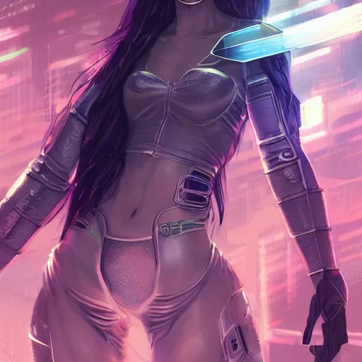 Girl with scifi sword ans tattoos: cyberpunk art [Artist: Dylan