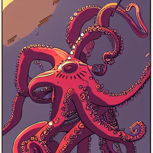 Image similar to robotic Octopus in an airlock, Industrial Scifi, detailed illustration, character portrait, by Martin Grip and Moebius