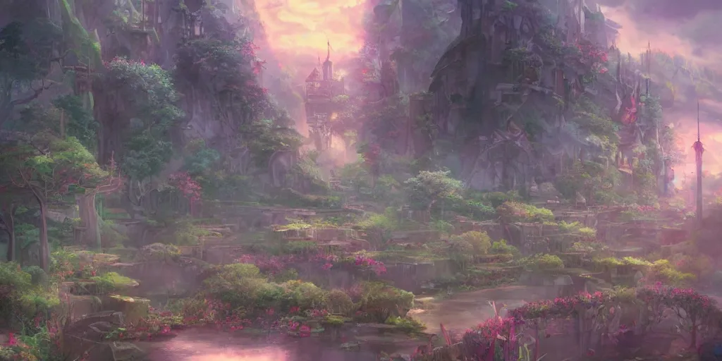 Prompt: a beautiful fantasy scene by yuumei art and ghibli studios