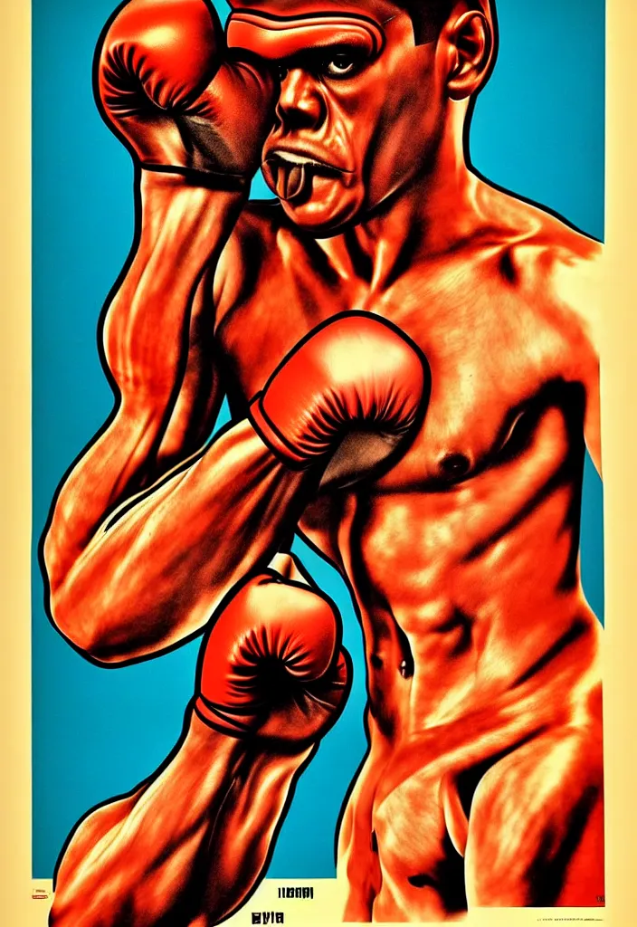 Image similar to boxer, anatomically correct, style of soviet poster