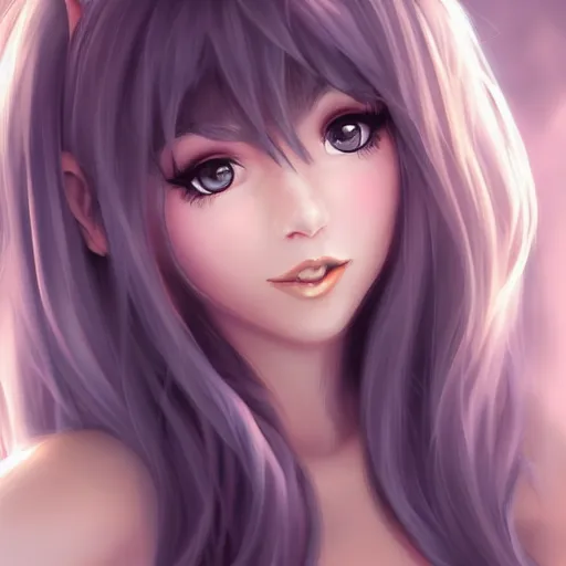 Prompt: very very very beautiful catgirl, flirting, smiling, perfect body, perfect face, eye contact, drawn by artgerm