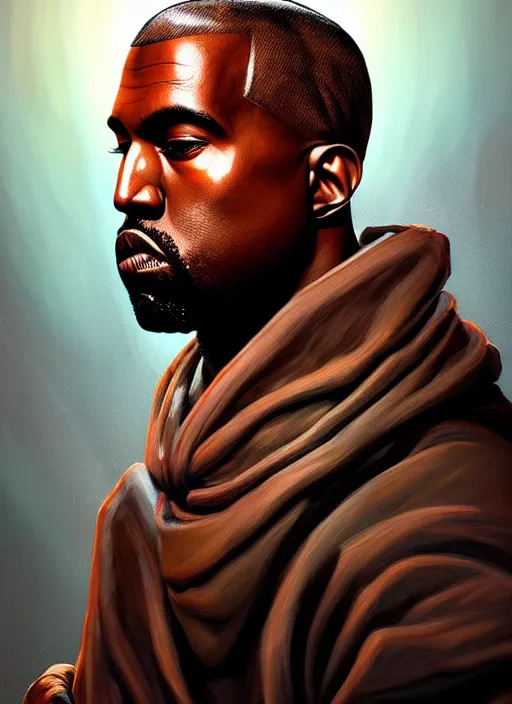 Image similar to A striking epic hyper real comic book style portait painting of Kanye west as a bard, D&D Concept Art, unreal 5, DAZ, Apex legends concept art, hyperrealistic, octane render, cosplay, RPG portrait, dynamic lighting