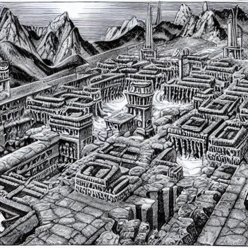 Image similar to an underground dwarven city, by larry elmore