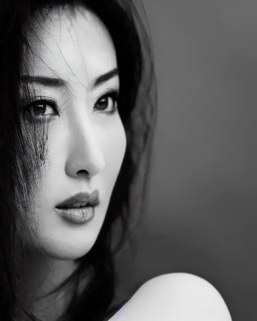 Prompt: japanese monica bellucci, diffuse lighting, bokeh, soft focus, portrait