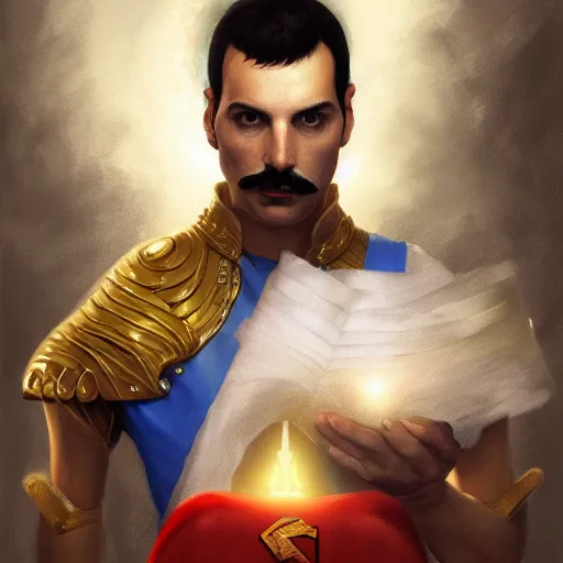 Image similar to portrait of freddie mercury playing super mario, fantasy, intricate, elegant, highly detailed, digital painting, artstation, concept art, matte, sharp focus, illustration, art by aenaluck and roberto ferri and greg rutkowski, epic fantasy, digital painting