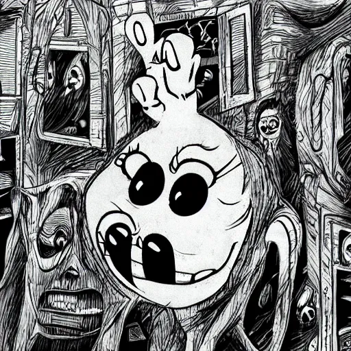 Image similar to real found footage horror disney scene, 2 d animation, 1 9 9 0 s disney, 1 9 8 0 s, creepypasta, handdrawn, trending on artstation, color