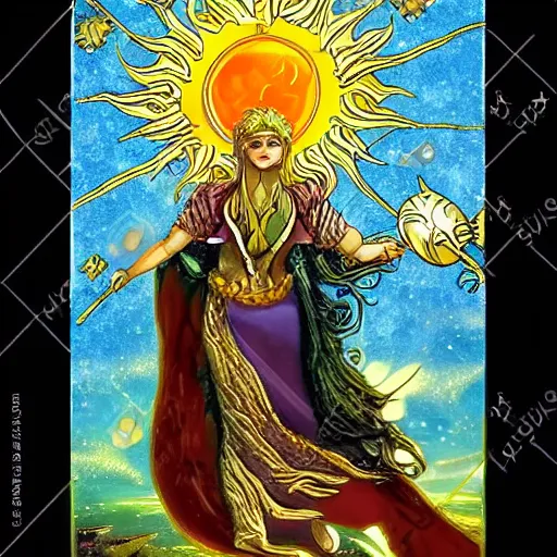 Image similar to Fantasy art depiction of the sun tarot card