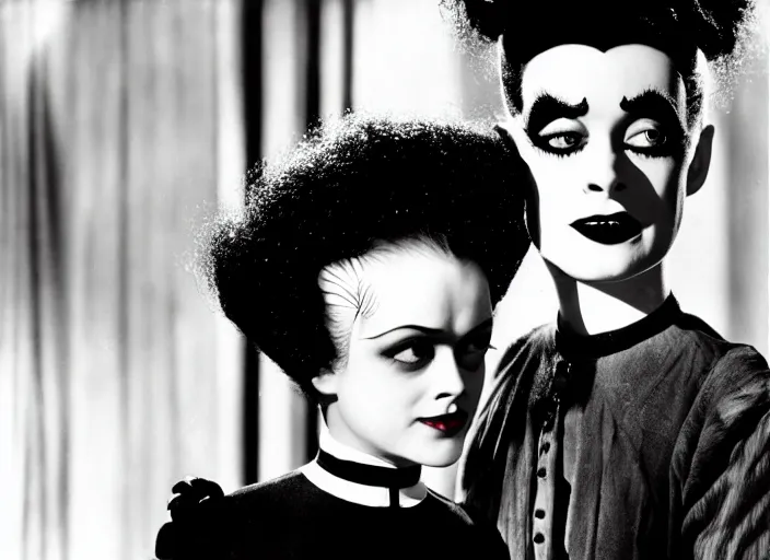 Image similar to editorial portrait, bride of frankenstein ( 1 9 3 5 ) as child wednesday addams, still from the movie beetlejuice, cinematic