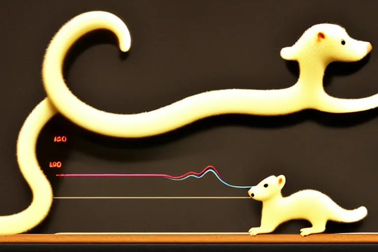 Image similar to an oscilloscope shaking a sound wave, wiggling a weasel, a stoat sinusoid spectacle : the wiggle and the wave - the wiggle is the wave! demonstration of a sine wave ermine.