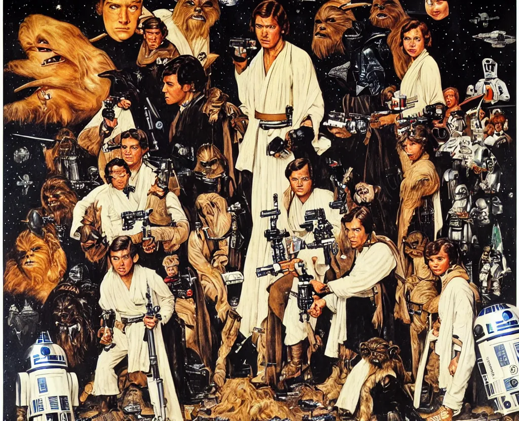 Image similar to star wars movie poster in the style of norman rockwell, detailed painting, 8 k