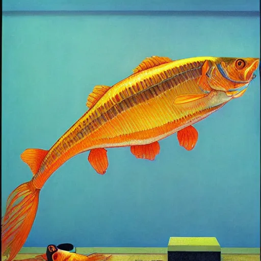 Image similar to symetrical reflective hyperrealistic space rectangle carp estuary poltergeist papaya , by Edward Hopper and Georgia O'Keeffe and Peter Gric , Marvel Comics , seapunk , movie poster