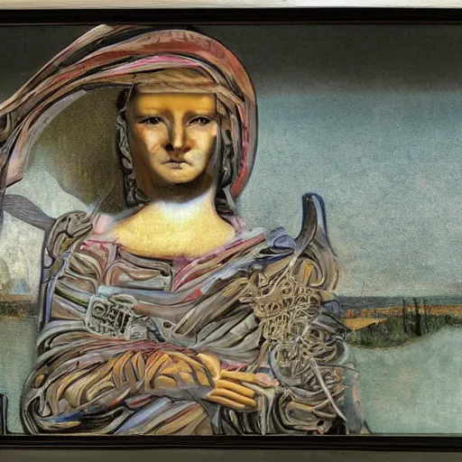 Image similar to the mona lisa as painted by hr giger