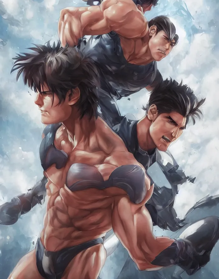 anime portrait of tom cruise as a muscular anime boy, Stable Diffusion