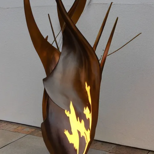 Image similar to six foot tall abstract bronze sculpture of a flame