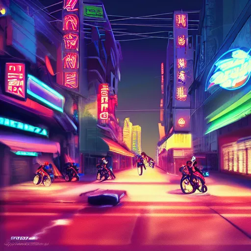 Image similar to akira style motorcycles in the streets of san francisco in 2 0 4 8. night time shot. ultra realistic. neon lights