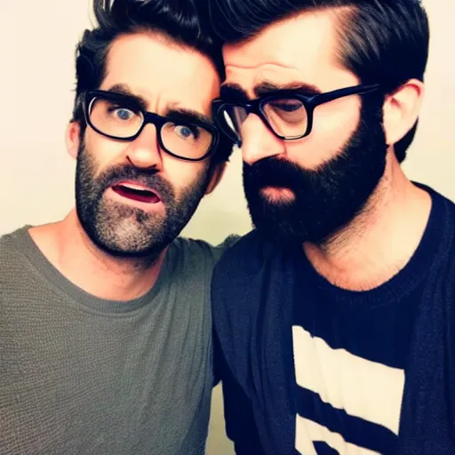 Image similar to rhett and link kissing