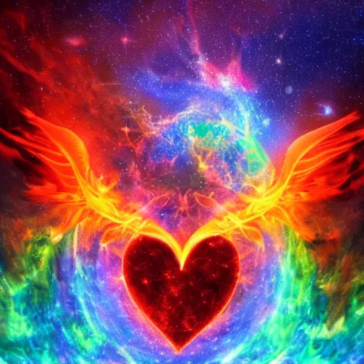 Image similar to blood pumping heart cosmic flames pulsing with life