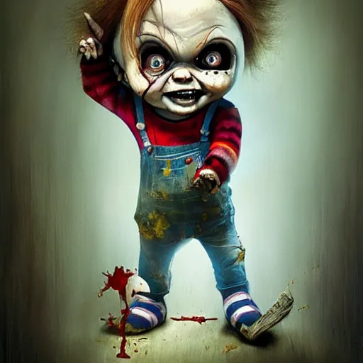 Prompt: painting of chucky by jeremiah ketner and michal karcz | horror themed | creepy