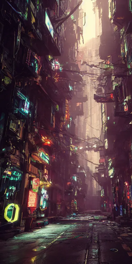 Prompt: cyberpunk alley by aaron horkey, 8 k, raytracing, unreal engine 5,