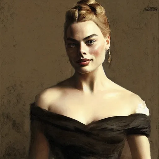 Prompt: portrait of Margot Robbie, antebellum dress, elegant, b&w shading, by Ilya Repin, and Greg Rutkowski
