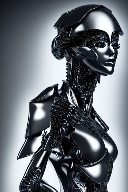 Image similar to beautifull cyberpunk woman model, wearing organic ceramic fractal armor, luxury materials, symmetrical, cinematic, elegant, professional studio light, real dlsr photography, sharp focus, 4 k, ultra hd, sense of awe, high fashion