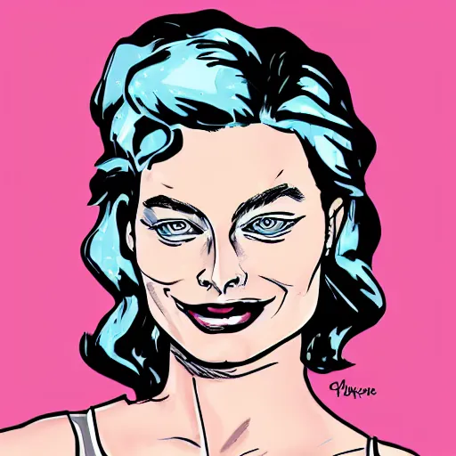 Image similar to An illustration of margot robbie in the style of andre ducci