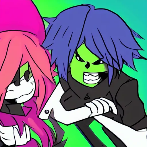 Image similar to Deltarune Kris vs Susie fight fanart trending on e926