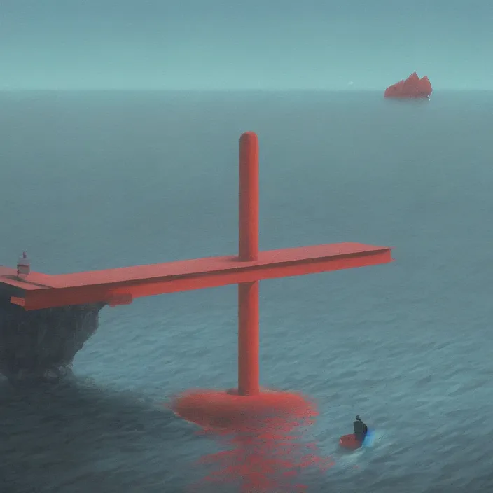 Image similar to a beautiful painting of a torii at sea by simon stalenhag and zdzisław beksinski and rene magritte and greg rutkowski, in style of digital art. hyper detailed, sharp focus, soft light. unreal engine 5. ray tracing. trending on artstation