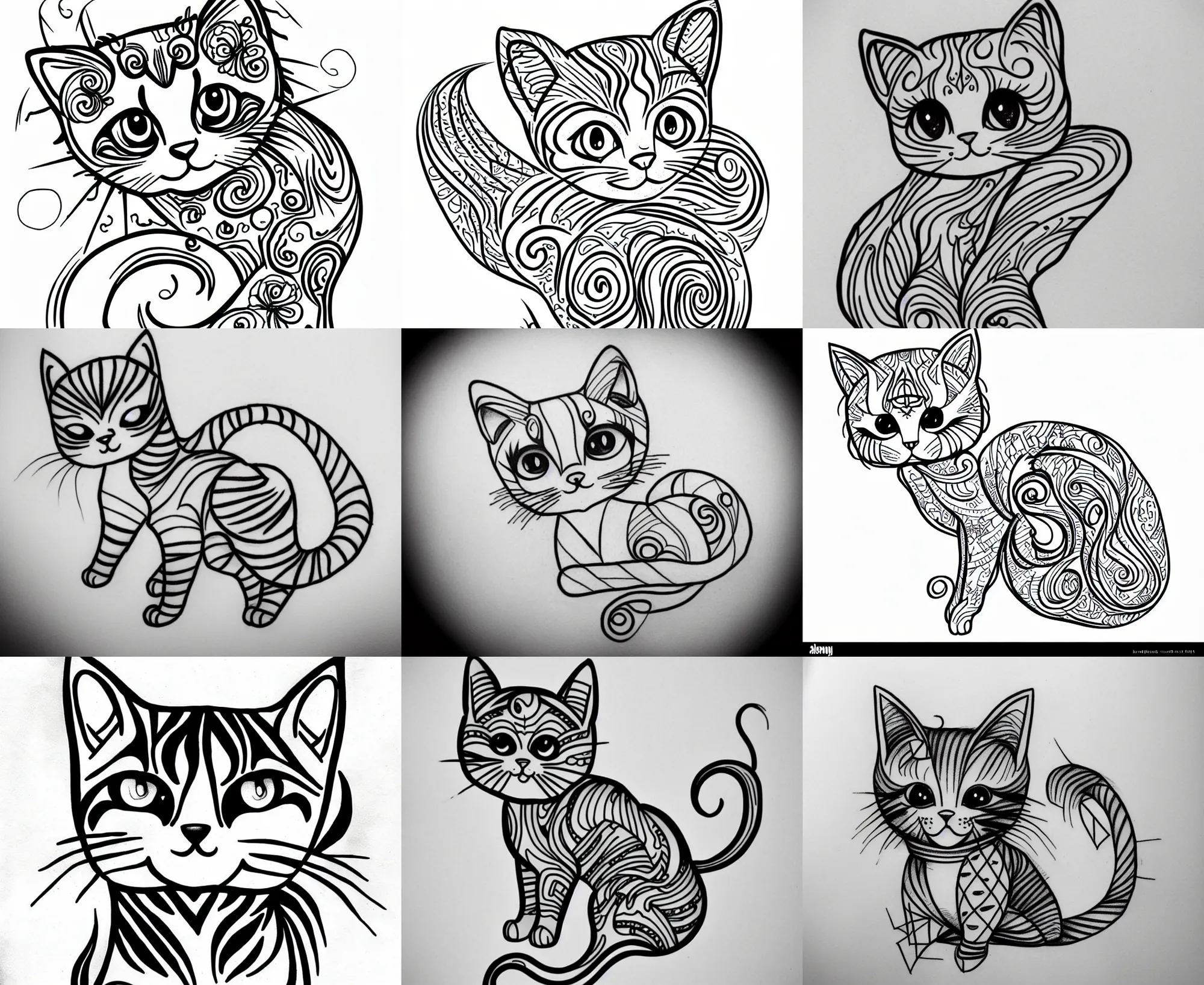 Image similar to Tattoo Design line sketch adorable lineart kitten, bolt lines very aesthetic