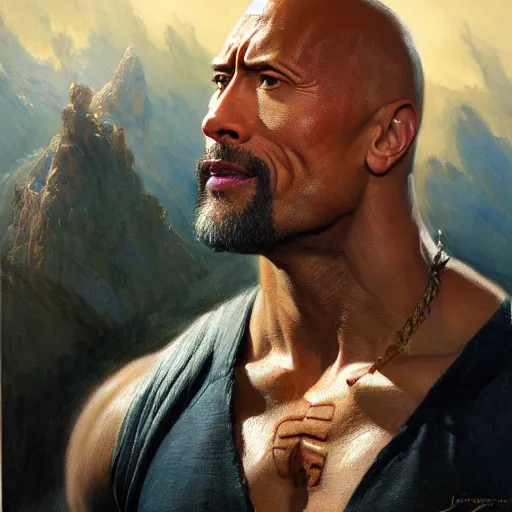 Image similar to dwayne johnson as stunning male master wizard, highly detailed painting by gaston bussiere, craig mullins, j. c. leyendecker, 8 k