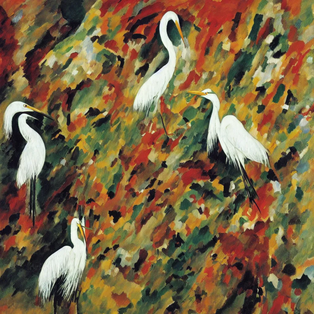 Prompt: an egret draped in elaborate textured curtains, detailed oil painting by Wassily Kandinsky and Andrew Wyeth